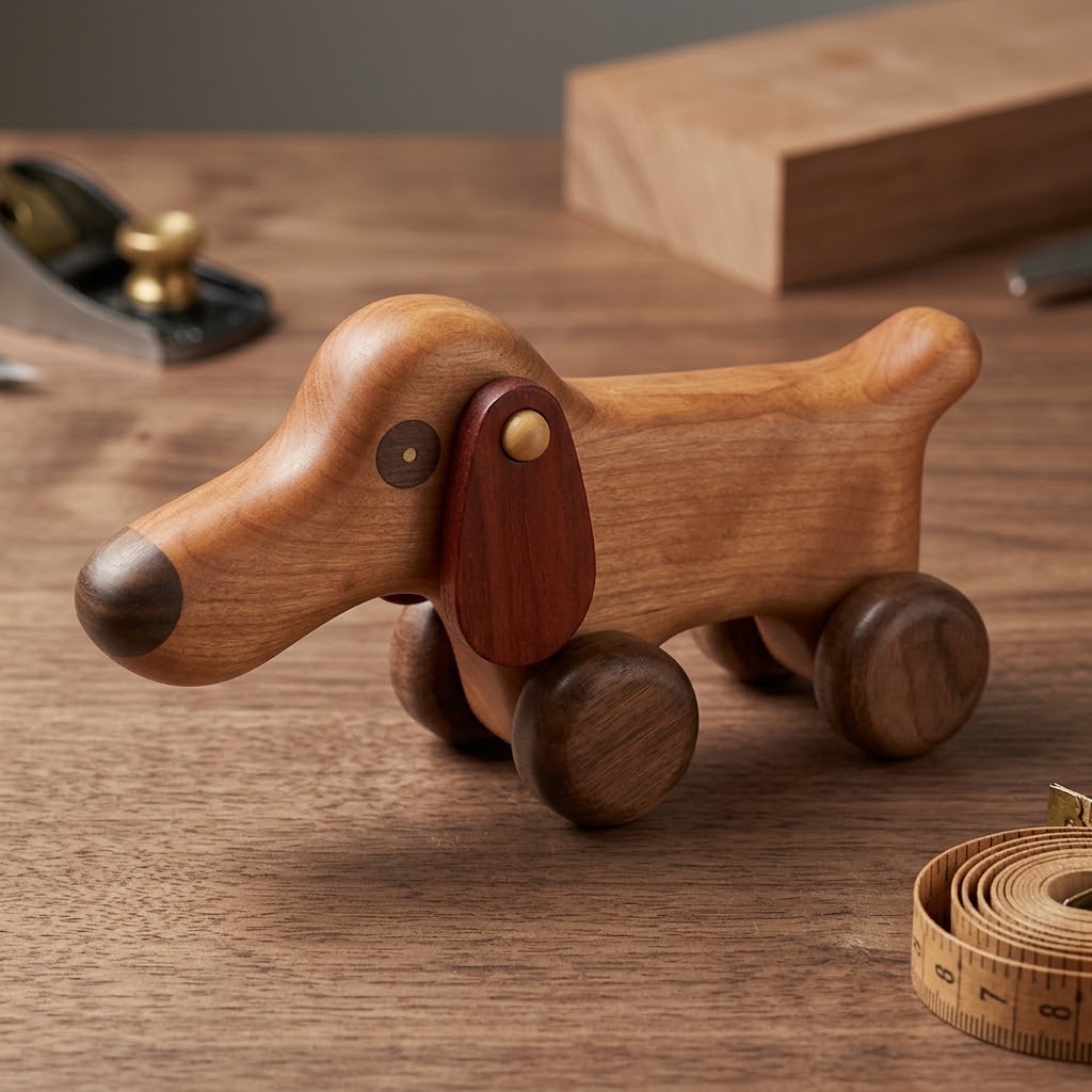 Cachorrinho de Madeira com Rodinhas – Brinquedo de Puxar Artesanal | Madeira Natural, Tinta Atóxica e Durabilidade de Herança